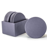 Gray Leatherette 10 Round Coaster Set w/ Holder